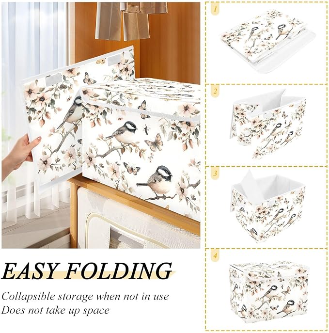 Aesthetic Black - Capped Chickadee Birds Storage Containers Organizers And Storage Foldable for Shoe Garage