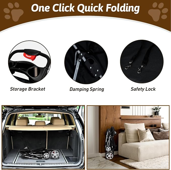 Foldable Pet Stroller 4 Wheels for Small Medium Dogs Cats,Black | Small/medium dogs,cats. Breathable Storage& cup holder.Lightweight,portable,all-season for smooth strolls
