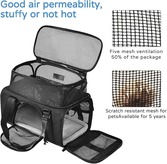 Wakytu Airline Approved Pet Carrier, Collapsible Cat Carrier, Expandable Dog Carrier, 900D High Density Oxford Cloth, Wear-Resisting, Anti Tearing, Safety Lock Zipper, Reflective Tape | 3 entrances & 5 vents, waterproof rip-stop, anti-escape locks, pad...