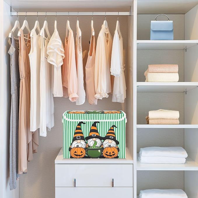 Pumpkin Hat Fabric Storage Bins with Lid Closet Storage Basket 40L | Decorative Storage Boxes, 300D Oxford Cloth, Hollow Board Frame, Flip Top Velcro Lid, 16.5x12.6x11.8 inch, Collapsible Design