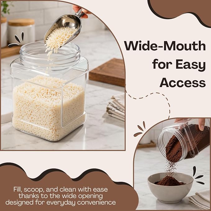 Clear Food Grade PET Plastic Square Grip Storage Jar w/Cap | 64 Fluid Ounces 7-8 Cup Storage Capacity | BPA Free USA Made | by Pride Of India