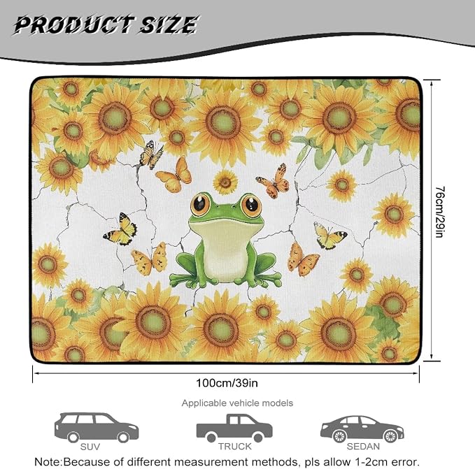 Sunflower Frog Car Trunk Mat Universal Size 29" x 39", All Weather Cargo Mat Protector for SUVs, Trucks, Vans Non Slip Cargo Liner Cover Auto Accessories Decor