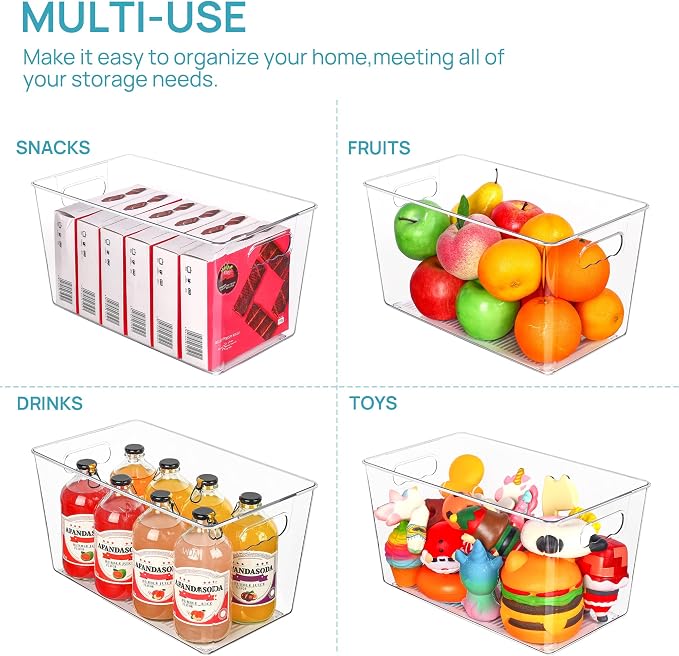 Vtopmart 6 Pack Clear Storage Bins, Pantry Storage Bins with Handle, XL | Plastic Pantry Organizer Containers for Kitchen, Refrigerator, Fridge, Cabinet, Countertops, Home Organization and Storage