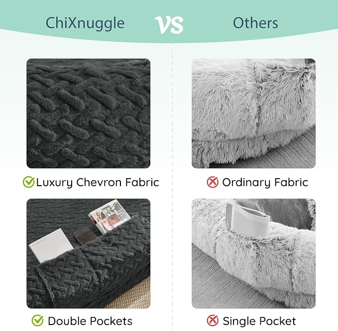 ChiXnuggle Faux Fur Washable Human Dog Bed Cover（Only Human Dog Bed） | 72*40*10,removable replace cover,soft fur,non-slip bottom,dark grey