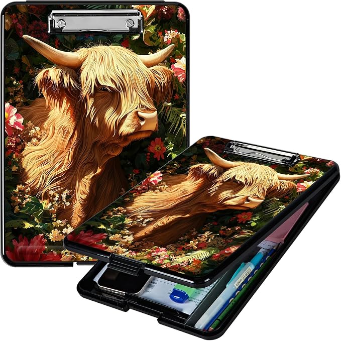 Heavy Duty Storage Clipboard, Slim Nursing Clipboard with Internal Pen Case, Portable File Organizer Case for A4 Letter Size Paper Office Medical Professionals, Grass Grass Field Cow