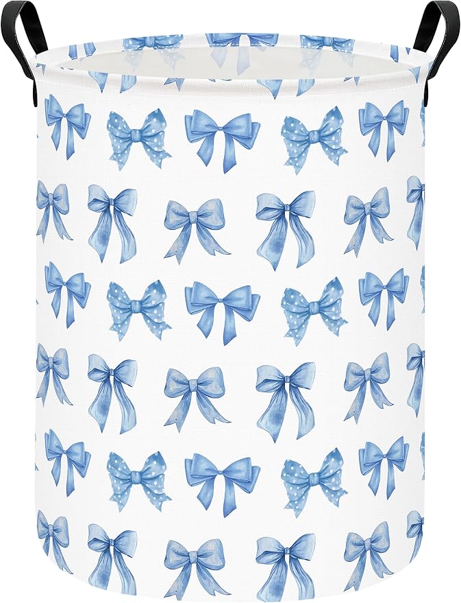 Bowknot Storage Bin Foldable Nursery Organizer Basket | Foldable with Waterproof PE Coating Organizer Bin for Kids Boys and Girls,Office,Bedroom,Clothes