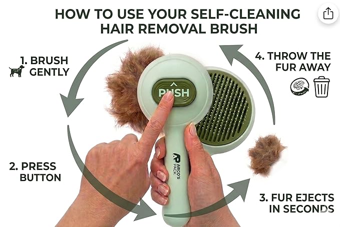 Argo's Pack - Pet Hair Remover Comb for Dogs & Cats, Effective Grooming Shedding Tool, Brush for Indoor Pets with Self-Cleaning Button, Safe Deshedding Tool for Short & Long Hair Pets (Green)