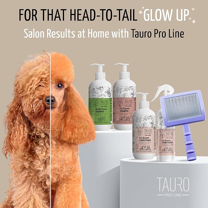 Tauro Pro Line Deshedding Slicker Brush for Dogs & Cats, Soft Pins for Gentle Dematting & Detangling, Grooming Tool for Short Coats, Ideal for French Bulldogs , Non-Slip Grip, Purple, Large Size (L)