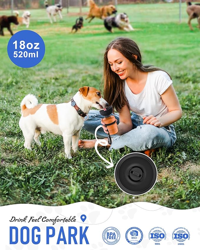 lesotc Dog Water Bottle Portable, 28oz Portable Dog Water Bottle with Bowl, Leak Proof Travel Bowl Dispenser for Dogs, One-Hand Squeeze Puppy Essentials for Walking, Hiking, Camping