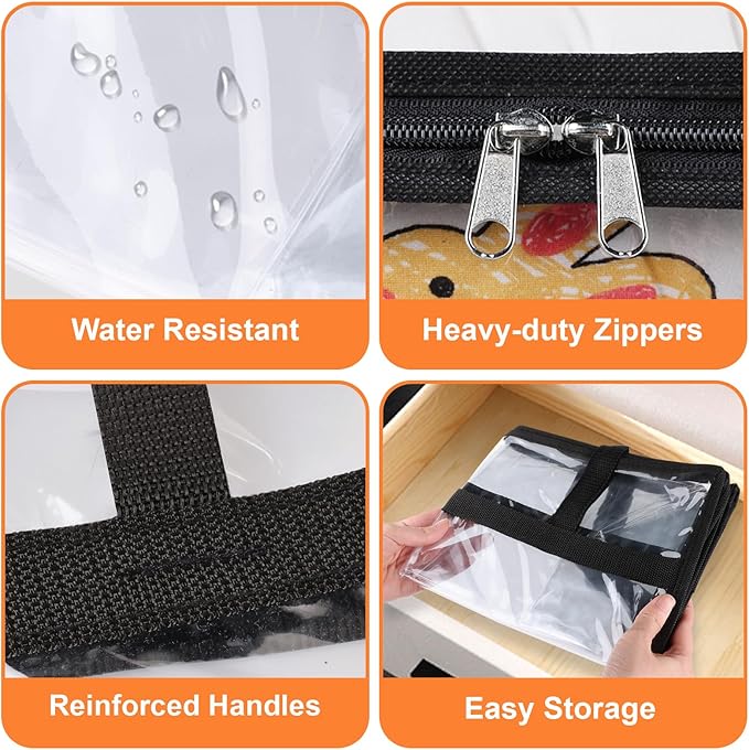 SpaceTrove Clear Storage Bags, 8-Pack Under Bed and Closet Organizers 60L | Clear PVC bags with zippers and handles, foldable waterproof moving bags store comforters, blankets, bedding, clothes and toy