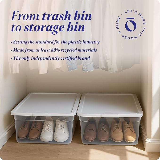 HOMZ Clear Plastic Storage Bins w/Snaplock Lids, 28 Qt, White, 2 Pack | Stackable Container Boxes for Bedroom, Bathroom, Garage, and Office Organization