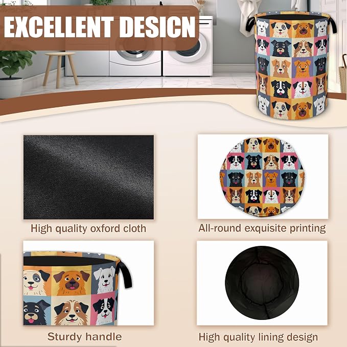 Cute Cartoon Dog Laundry Hamper,Laundry Baskets,Waterproof Oxford Cloth Toy Storage for Bedroom,Bathroom,Nursery,16x20.8 Inch