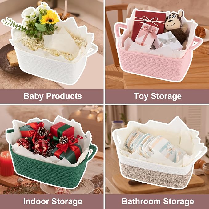 OIASKET Gift Basket Empty with Handle, Small Woven Baskets for Gifts Empty | 13.6"x10"x5.9", Baby Shower Toy Storage Baskets, Dog Toy Storage for Organizing, with Gift Bag Ribbon Tissue Paper