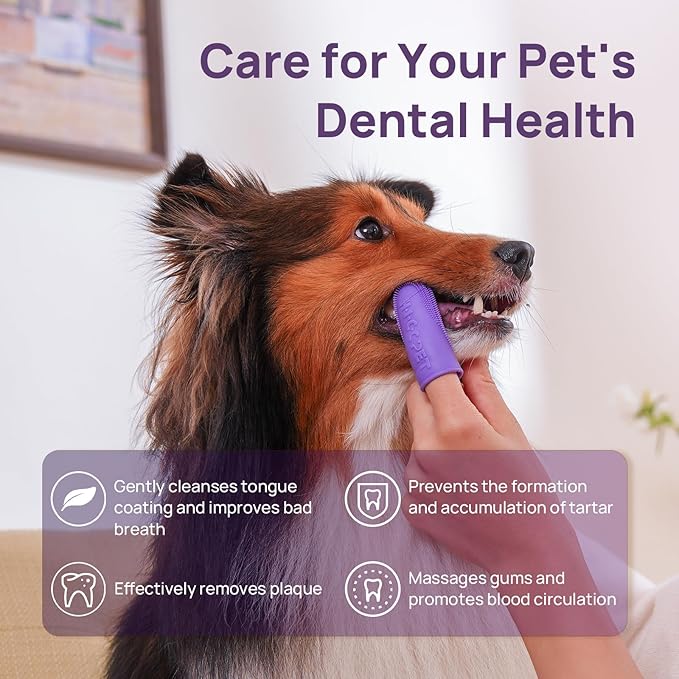 HICC PET Dog Toothbrush, Anti-Slip Dog Tooth Brushing Kit, Dog Finger Toothbrush for Plaque and Tartar Cleaning, Dog Teeth Cleaning for Small & Large Pets, Safer & Softer Liquid Silicone, 4-Pack