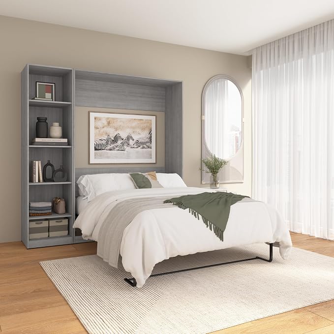 Bestar Claremont Full Murphy Bed with Closet Organizer (79W) in Platinum Gray, Sleeping Arrangement for Multipurpose Room | Closet Organizer; dual piston mechanism; for guest room or multipurpose space; 10-year warranty