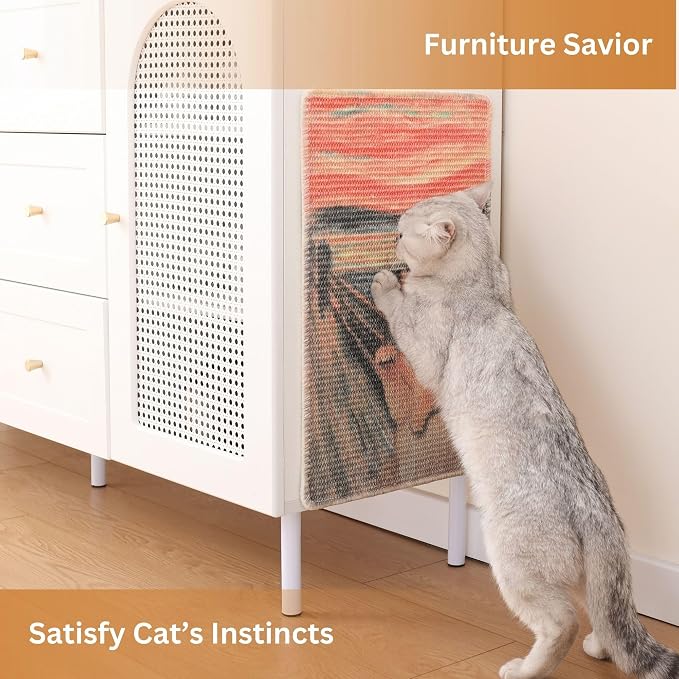 Sisal Cat Scratcher Post Mat (Use on Wall, Couch and Carpet), Durable and Shedding-Resistant Cat Scratching Surface - 21.7x13 inch with Adhesives and Twist Pins (Scream)