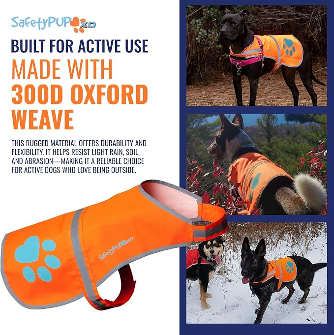 Blaze Orange Dog Vest. Reflective High Visibility in Hunting & Wooded Areas