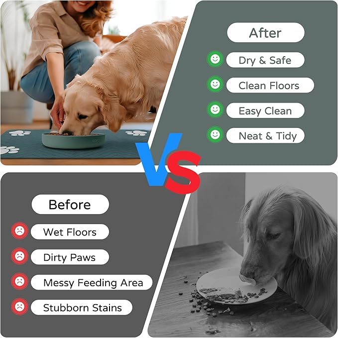 Pet Feeding Mat-Absorbent Dog Feeding Mat for Food and Water Bowl,No Stains Pet Placemat,Quick Drying Water Dispenser Mat for Dog and Cat,Easy to Clean Dog Accessories(M,Dark Gray)