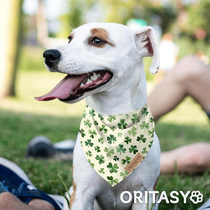 St. Patrick's Day Dog Bandanas, 2-Pack Triangle Reversible Love Pet Scarves, Premium Fabric, Irish Bandana for All Dogs (Large, Style 2)
