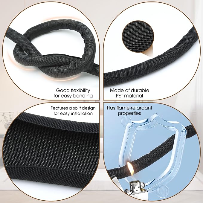 Cord Protector for Pets, Wire Protector 20FT-1/2 inch-Black | No Chew Cord Cover for Pets,Protects Cable and Wire from Pets Chewing,Ideal for USB, Power and Video Cords