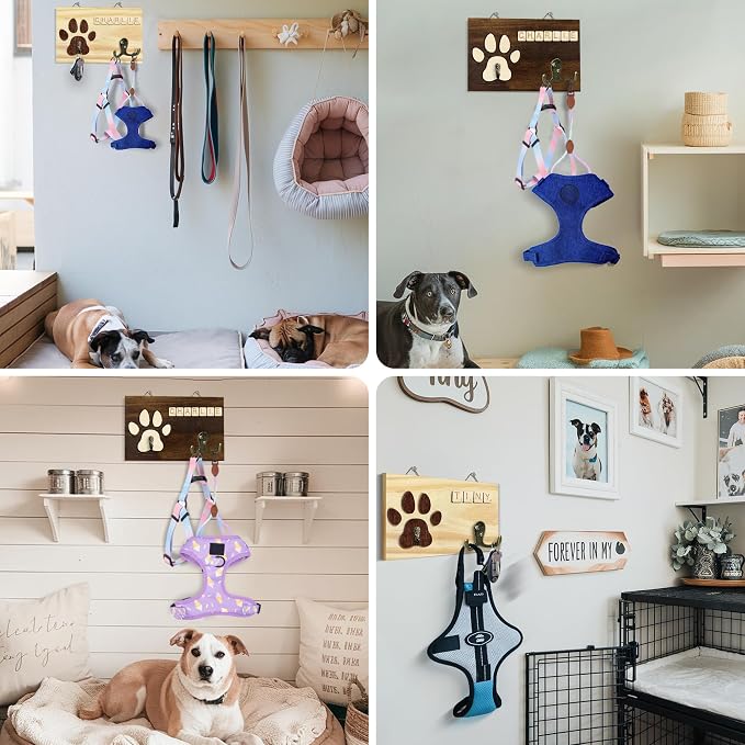 2 Pack Dog Leash Holder Wall Mount, Pet Harness Hanger with Scrabble Letters, Dog Collar Organizer for Entryway, Cat Leash Holder for Wall, Pet Loss Gifts, Keepsake, Home Decor PF218-CBW