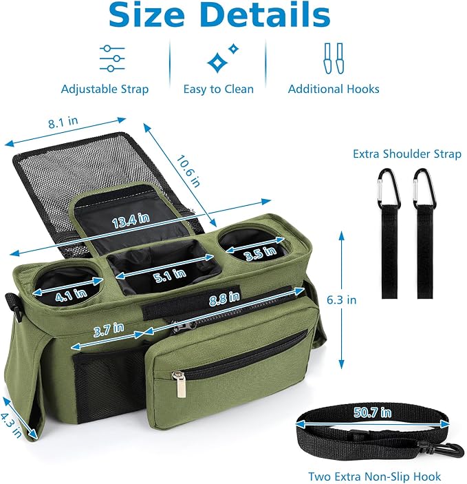 Accmor Universal Stroller Organizer with Insulated Cup Holder Detachable Phone Bag and Shoulder Strap,Stroller Bag Caddy Organizer for Uppababy, Baby Jogger, Britax Strollers