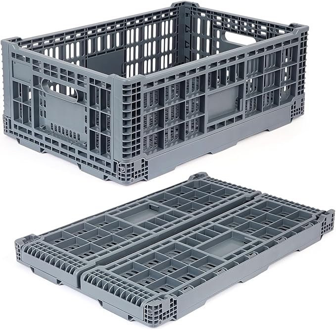 Collapsible Milk Crates 52L, Plastic Folding Storage Crate | with Handle, Heavy Duty Storage Bins for Organizing Tools, Books, Food, Drinks, Camping & Transport