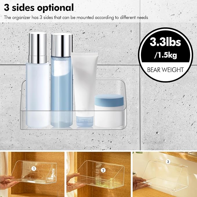 Poeland 2 Pack Medicine Cabinet Shelves Organizer, Wall Mounted Storage Organizer, Clear Storage Box for RV Bathroom, Bedroom, Mirror Cabinets (Transparent)