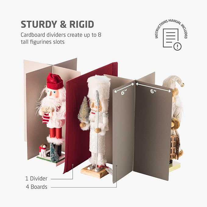 ZOBER Nutcracker Storage Containers - Ornament Christmas Figurine Storage Box - Christmas Village Containers Fits Up to 8 15-Inch Figurines & Xmas Decorations Accessories - Red