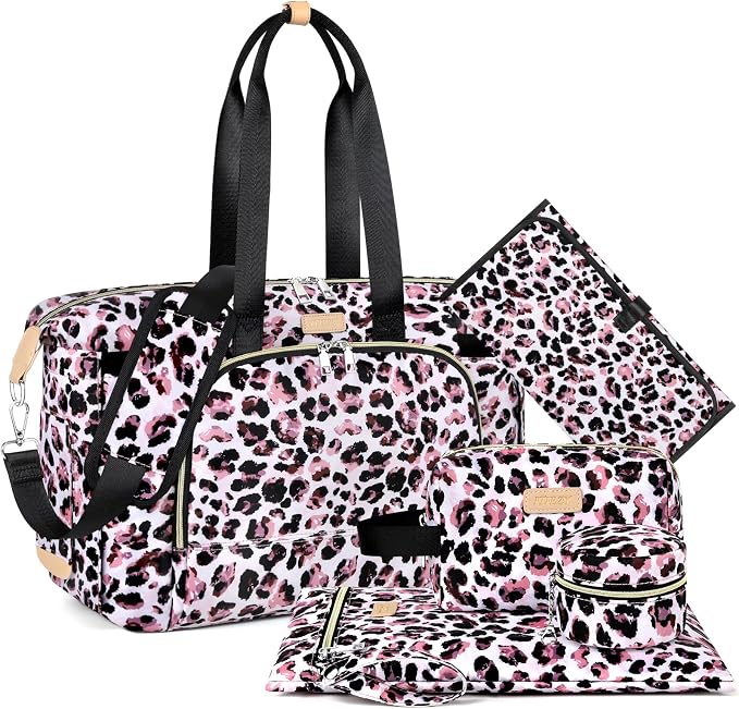 Diaper Bag Tote for Baby 7PCS, Large Mommy Bag with Portable Changing Pad | Multifunctional Hospital Bags for Labor and Delivery with Pacifier Case and Organizer Pouches,Travel Baby Bag for Boy Girl