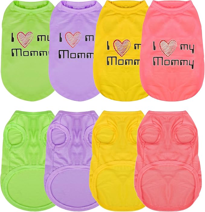 Expressive Pet Vest: 4PCS Sleeveless Dog Shirt with 'I Love My Mommy' Slogan, Ideal for Chihuahuas, Poodles, Yorkies, and More - Adorable Design, Ultimate Comfort, Easy Maintenance! X-Small