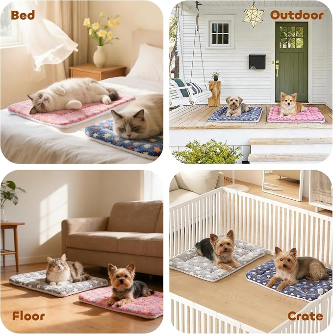 Mora Pets Dog Crate Pad Bed Ultra Soft Pet Mat Star Print Grey 35 x 23 Inch | Washable Crate Mat for Small Medium Large Dogs, Reversible Fleece Dog Crate Kennel Mat Flat Cat Bed Liner