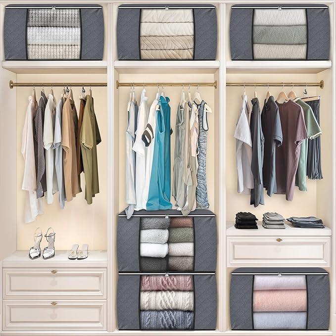 90L Clothes Storage, Foldable Thick Fabric Blanket Storage Bags | Foldable Containers with Zippers,Window and Handles for Organizing Bedroom, Closet, Comforter, Bedding,Dorm essentials