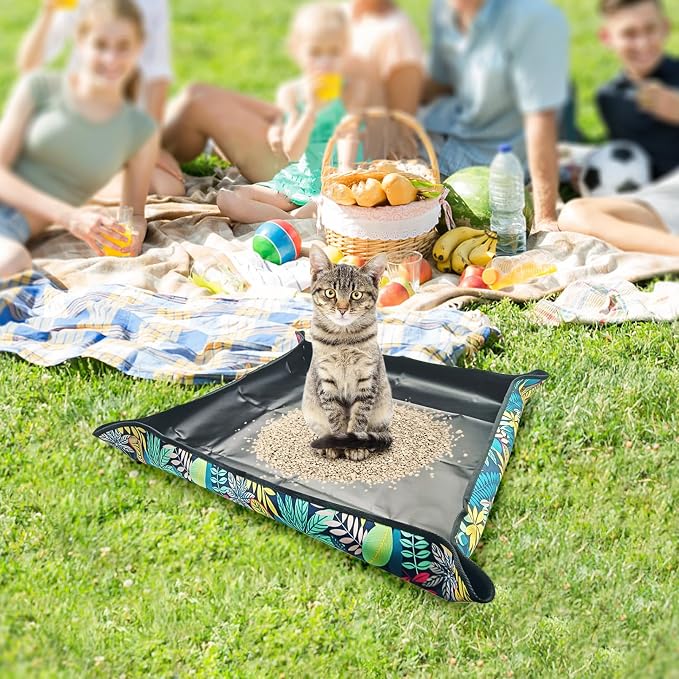 BNOSDM Travel Litter Box for Cats Foldable Litter Boxes Kit Portable Litterbox with Scoop Bowl Waterproof & Non-Stick for Hotels, Outings, Temporary Stays, Car, Plane (22.8x22.8x3.15in)