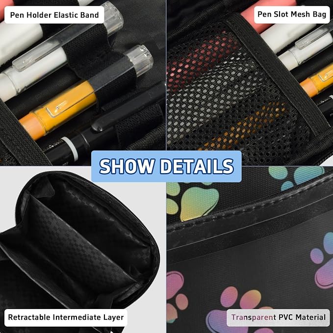 Pet Paw Black print Large Capacity Pencil Case with Zipper Water Resistant Portable Organizer Pen Bag for School Office Students