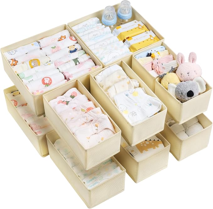 Vtopmart 12 Pack Baby Clothes Organizer, Dresser Drawer Organizer for Baby Clothing, Foldable Fabric Closet Drawer Storage Bins, Nursery Dresser Dividers for Bra, Socks, Ties, Scarf | Nursery Drawer Storage, Baby Clothing Organization, Foldable Fabric ...