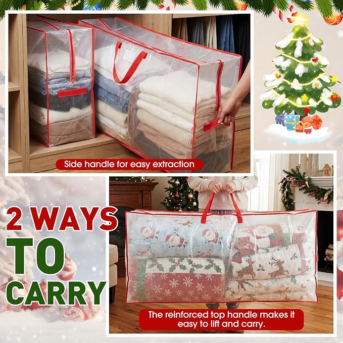2 Pack Extra Large Moving Bags, 126 Gal Heavy Duty Storage, Red | Clear Waterproof Storage Bags with Reinforced Handles Zipper, For Clothes Bedding Seasonal Decorations Holiday Organizer