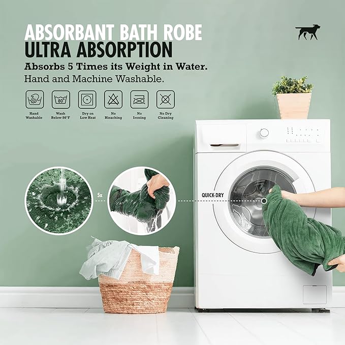Tuff Pupper Fast Drying Dog Bath Robe | 800 GSM Plush Dog Towel Bathrobe/Dressing Gown | Super Absorbent Pet/Puppy Bathrobe | Adjustable Hood & Belly Strap | Super Soft | Fast Drying (XXXL, Green)