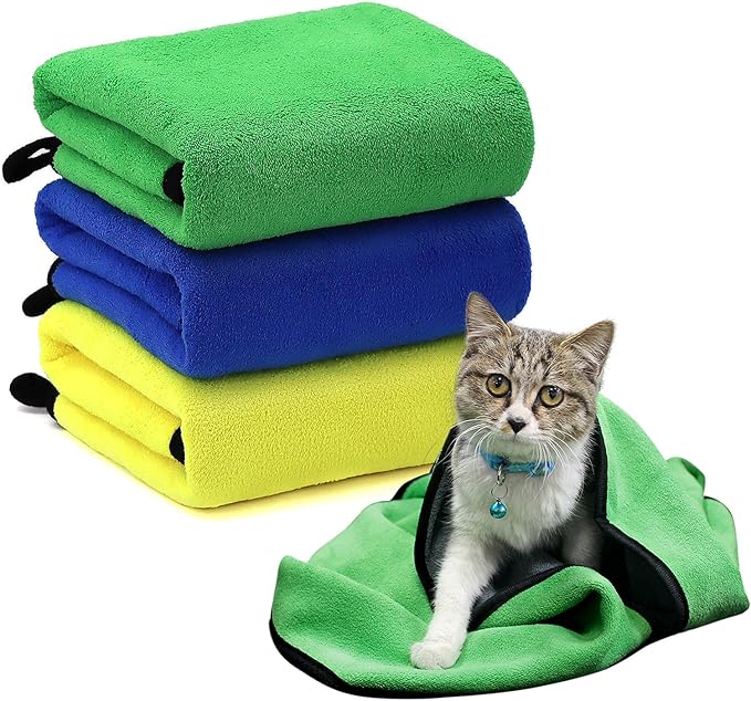 pawstrip 3 Pcs Dog Bath Towel Super Absorbent Puppy Drying Towel Microfiber Pet Grooming Towels for Medium Small Dogs Quick Dry Doggy Blanket, 24''x12''