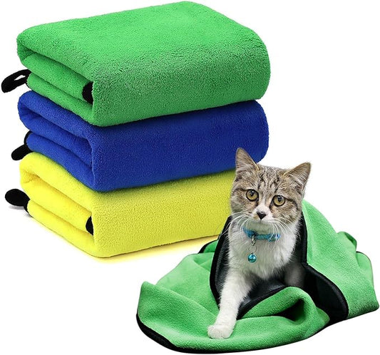 pawstrip 3 Pcs Dog Bath Towel Super Absorbent Puppy Drying Towel Microfiber Pet Grooming Towels for Medium Small Dogs Quick Dry Doggy Blanket, 24''x12''