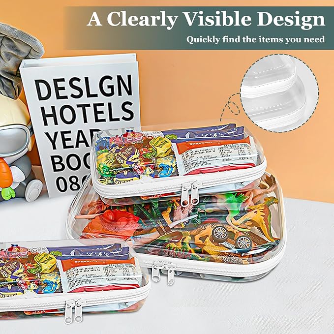 Clear Hard Shell Zipper Cases(3 Packs), Plastic Hard Sided Zippers Pouches Clear Hardshell Pencil Case For Storage, Diaper Bag Organizer Bliss Bins 2*Small/1*Medium