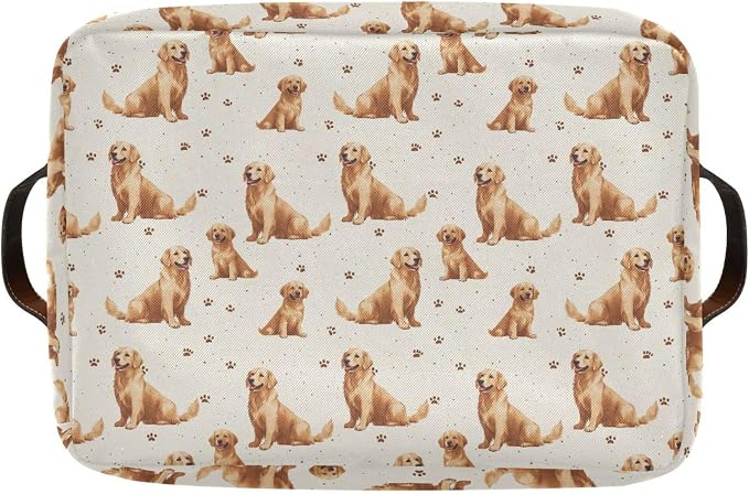 Wamika Golden Retriever Dog Storage Basket Fabric Pet Toys Baskets Cute Puppy Dogs Open Home Storage Bins Boxes Foldable Organizer Bag for Pet Bathroom Shelf Closet Baskets 16×12×8 Inches 2 Pack