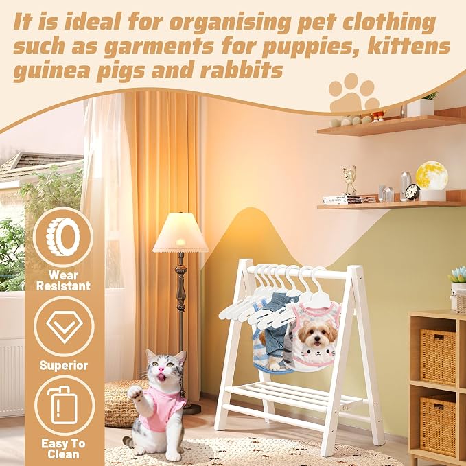 50 Pack Dog Clothes Hangers 7 Inch Non-Slip Pet Clothes Hangers Plastic | Dog Clothing Hangers for Organizing Apparels Puppy Drying Racks for Small Pet Cat Dolls, White
