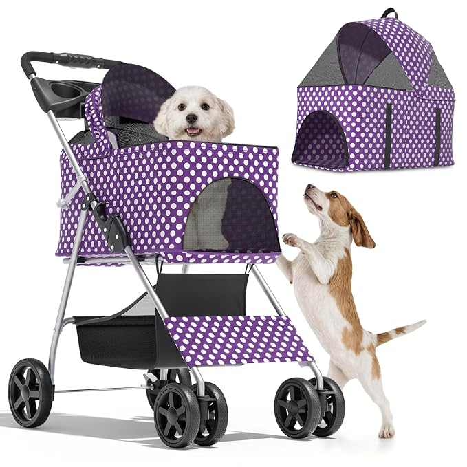 Magshion 3-in-1 Foldable Pet Stroller for Small to Medium Dogs and Cats | Dog Travel Jogger with Detachable Carrier, Cup Holder & Storage Basket, For Small/Medium Dogs & Cats Up to 33 lbs