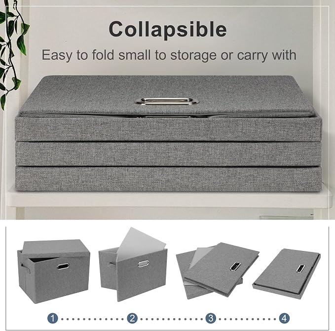 Graciadeco Large 17" 36 Quart Collapsible Stackable Storage Bins with Lids, 3 Packs Grey Linen Fabric Closet Boxes with Lids, Storage Cube Baskets Container Organizers for Bedroom Office(17 x12 x11) | 36 Quart 3 Pack Gray1 Collapsible Stackable Linen F...