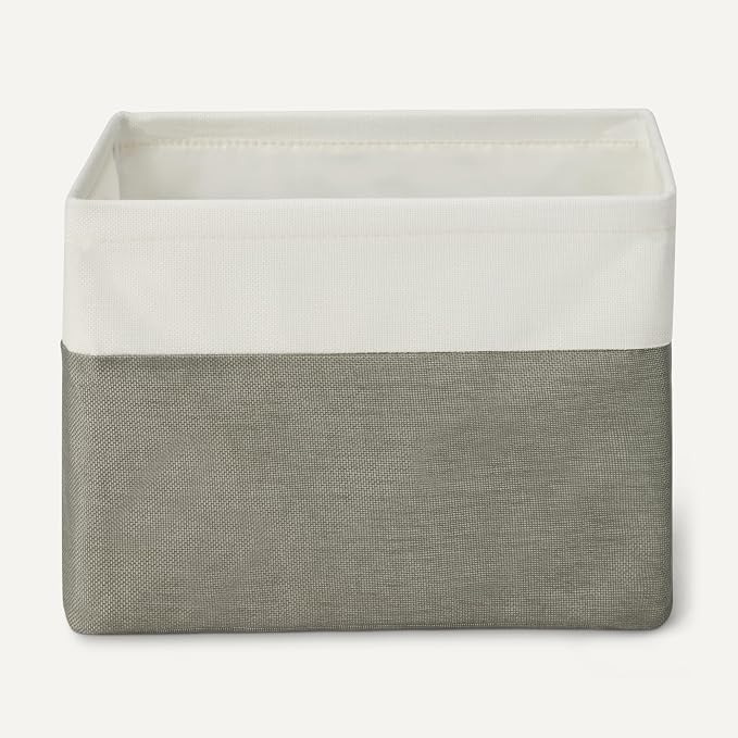 Amazon Basics Collapsible Storage Bins with Faux Leather Handles, Foldable Organizing Containers for Closet, Charcoal, Large, 3-Pack