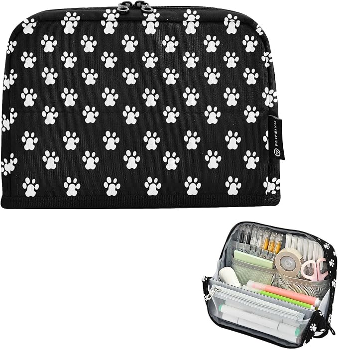 Large Capacity Pencil Case, Cute Pet Prints Pen Pouch Carrier Bag Cases Portable Cosmetic Bags School Office Supplies