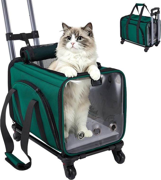 Soft Cat Carrier with Detachable Wheels Expandable - Dog Carrier Foldable Pet Carrier for Cats and Dogs for Travel Outdoor Camping Indoor