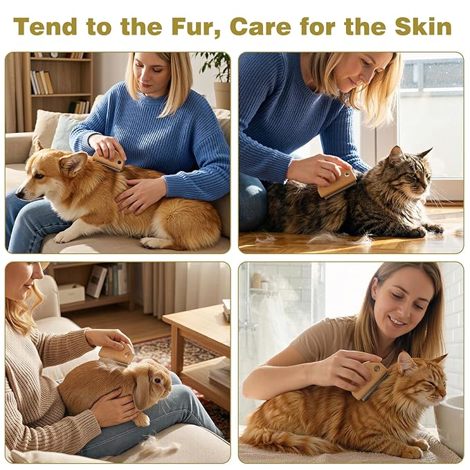 Dog Brush for Shedding, Deshedding Brush for Dogs, Pet Hair Removal Tool, Painless Wood Remover for Pet Hair, Cats, Horses Cleaning, Grooming, Short and Long Fur, Ergonomic Design, 4.3inch