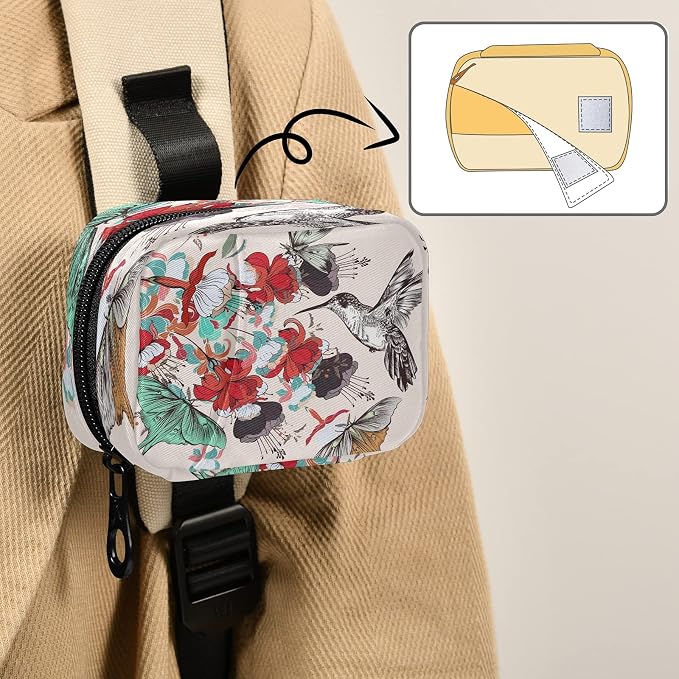 Naanle Floral Butterfly Hummingbird 7 Day Pill Case Travel Pill Organizer Bag with Zipper Portable Weekly Case Compact Size for Vitamin Supplement Holder
